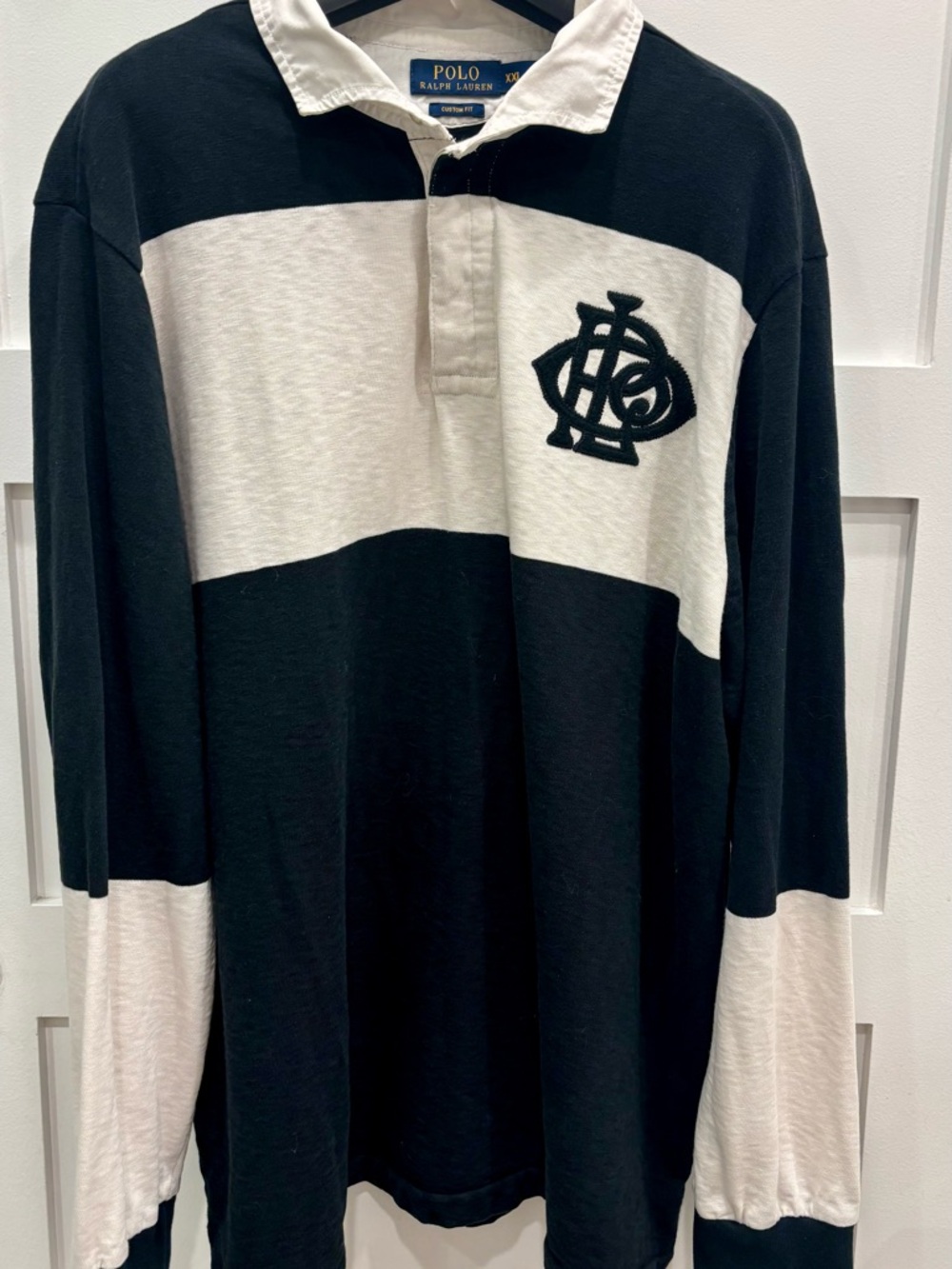 Vintage Ralph Lauren Black and White Rugby Polo Jersey with Crest